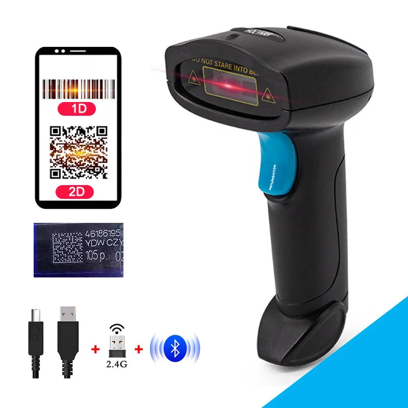 Wireless 2d Barcode Scanner With Stand, Usb Bluetooth