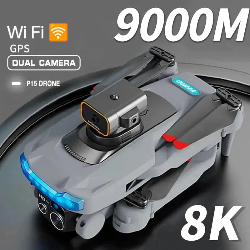 P15 Dual Camera Drone With Gps 8k 9000m Wi-fi Capabilities