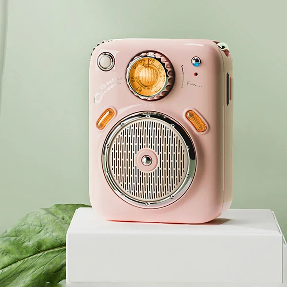 Vintage-inspired Portable Pink Bluetooth Speaker Radio