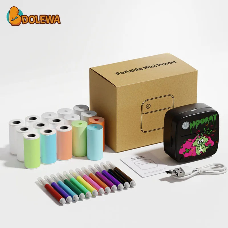 Compact Wireless Mini Printer With Color Paper Rolls