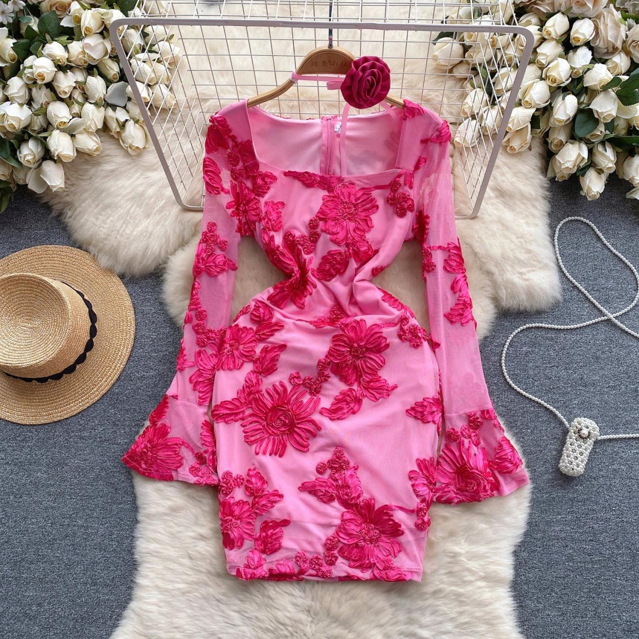 long sleeve pink lace dress Vestido Mini de Encaje Emilina Long Sleeve - Rubor
