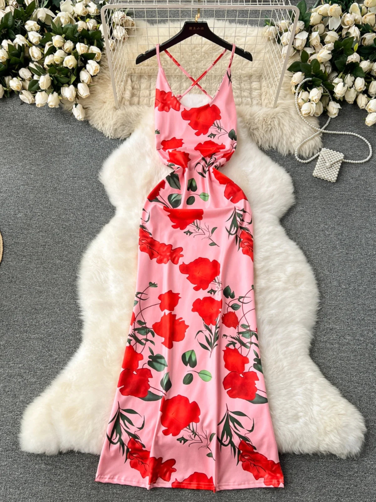chinese dress ladies Sophia Floral Strapless Maxi Dress - Pink and White main image 0