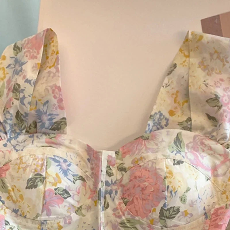 Floral Print Boned Corset Tube Top