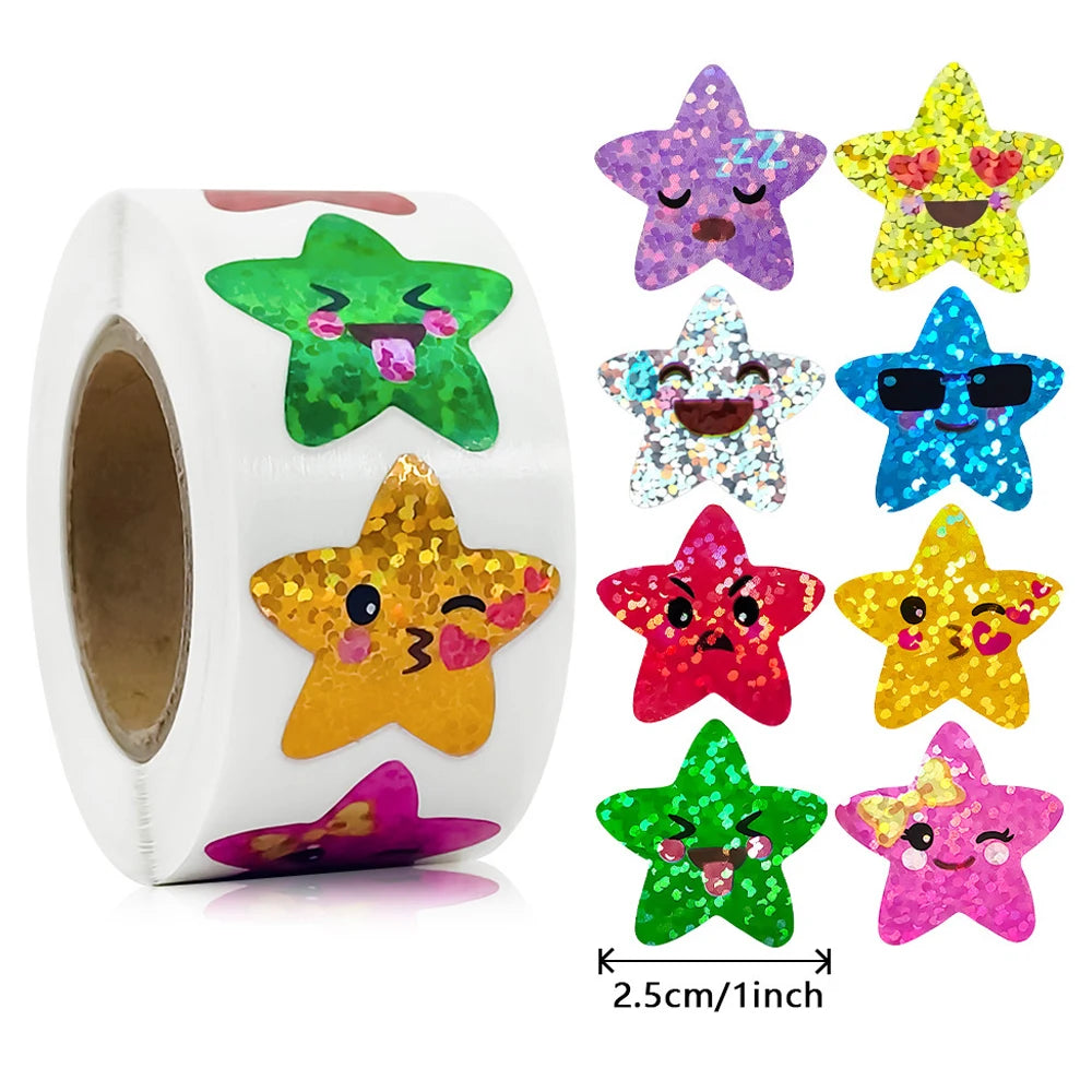 Colorful Glitter Star Face Stickers Roll For Kids