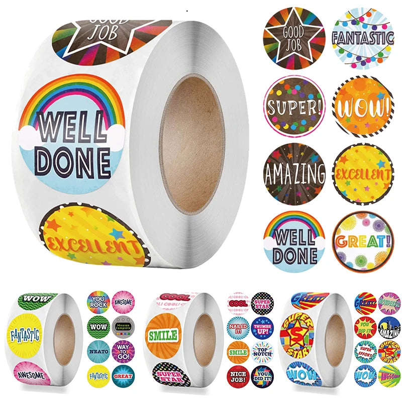 Assorted Praise Stickers Roll For Teachers, 1000 Count