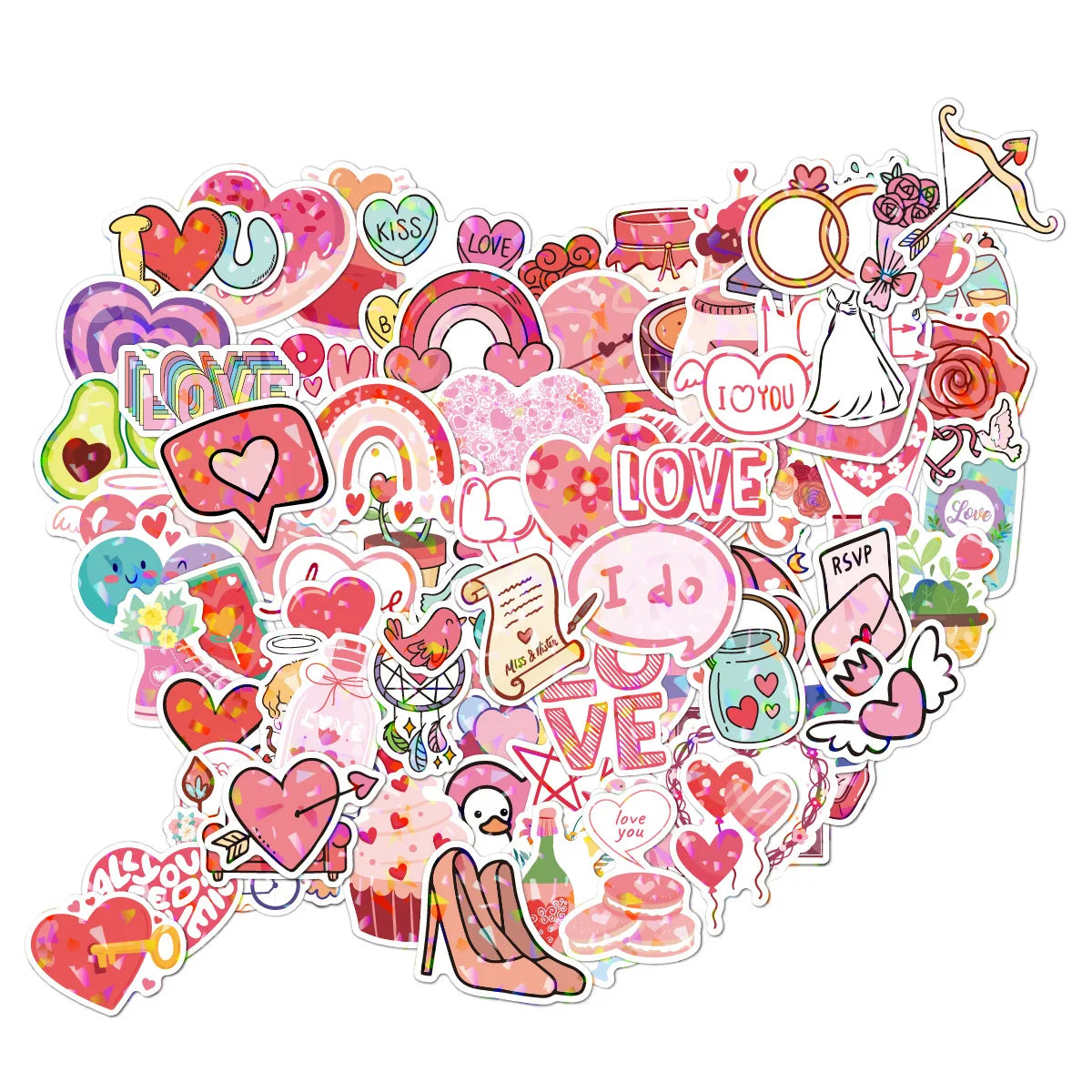 Assorted Love Themed Stickers Pack, Heart Wedding Decor