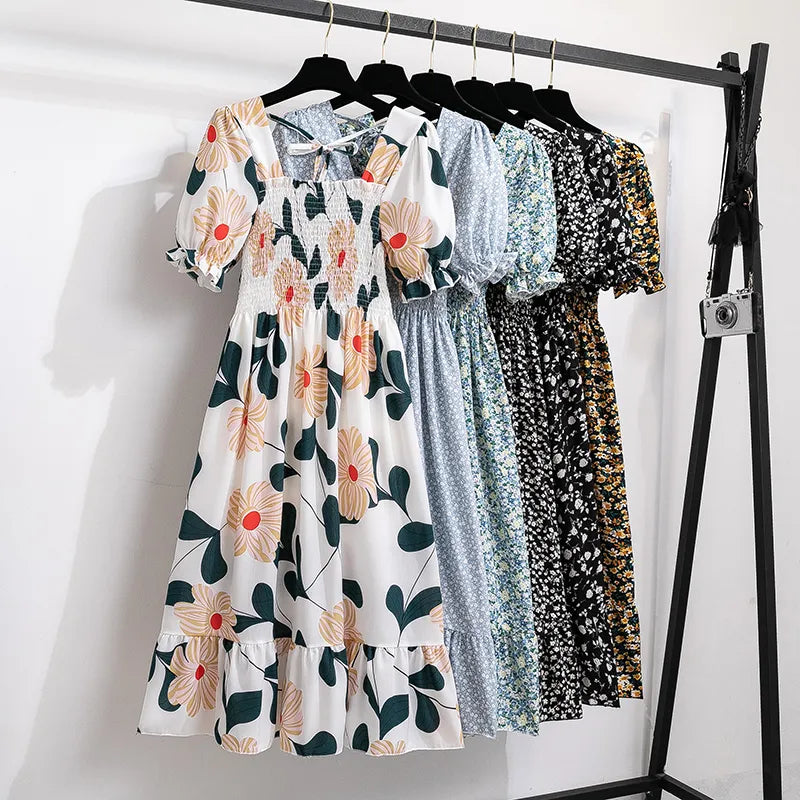 Womens Floral Print Summer Ruffle Sleeve Midi Dress
