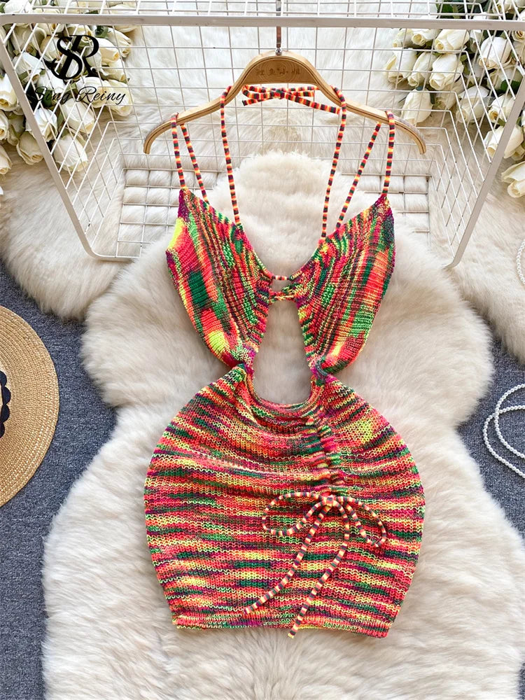 Womens Colorful Knit Summer Dress