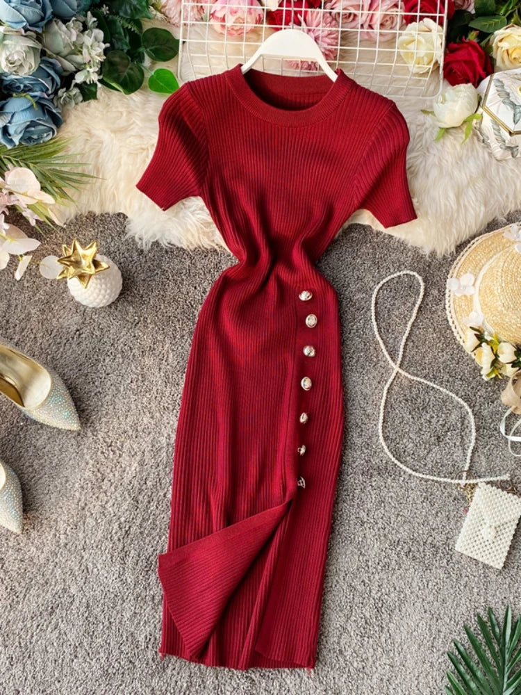 Side button midi dress 2025