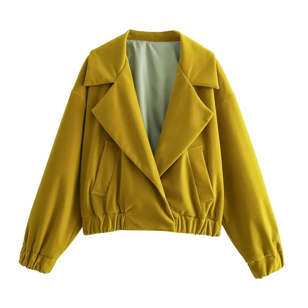 Womens Casual Mustard Yellow Blazer with Pockets