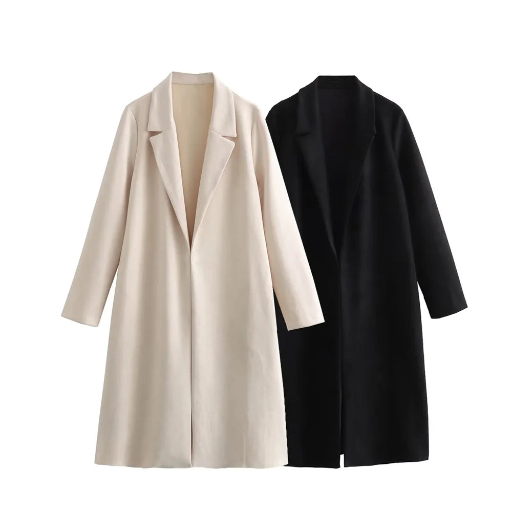 Elegant Long Sleeve Open Front Wool Blend Coat on Luulla