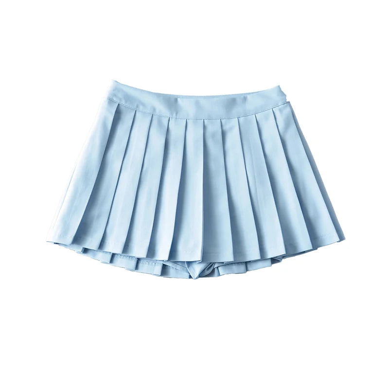 Womens Pleated Tennis Skirt With Built-in Shorts Light Blue