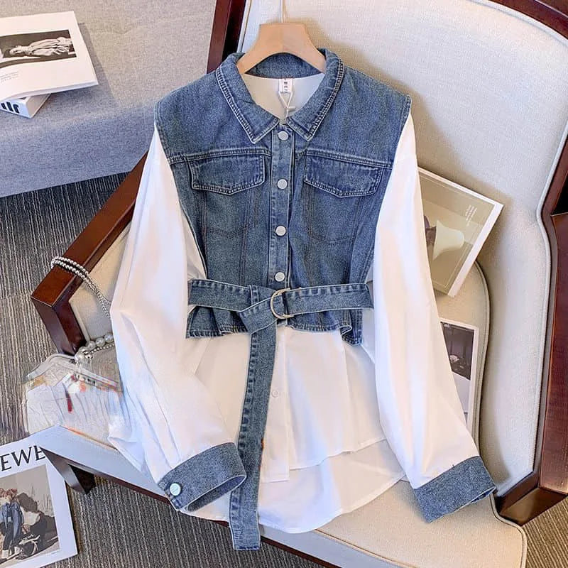 Hiand Vest docking blouse ホワイト Vest docking blouse - HIAND