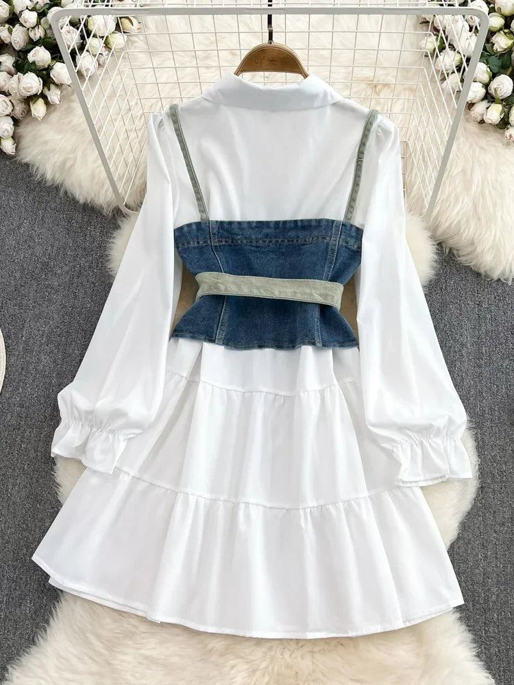 denim corset dress with sleeves Nasty Gal Women's Button Through Long Sleeve Denim Corset Mini Dress in Indigo