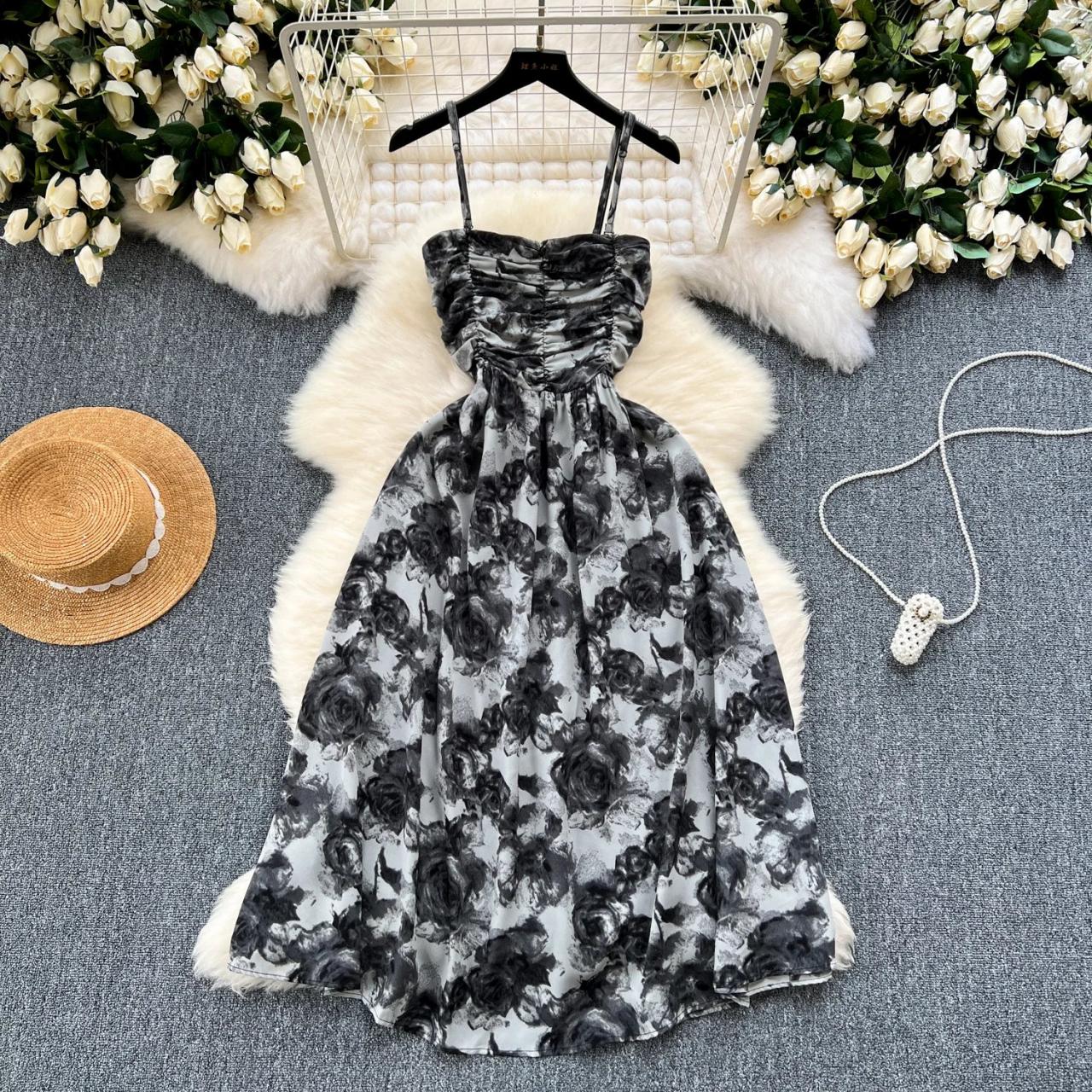 Elegant Floral Print Sleeveless Summer Maxi Dress