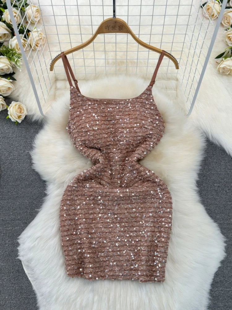 Womens Sequin Embellished Bodycon Mini Dress Sleeveless on Luulla