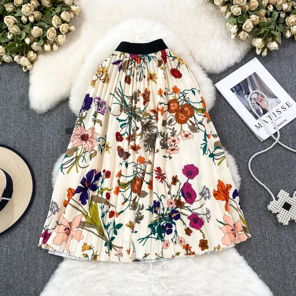 Womens floral pleated midi skirt cheap