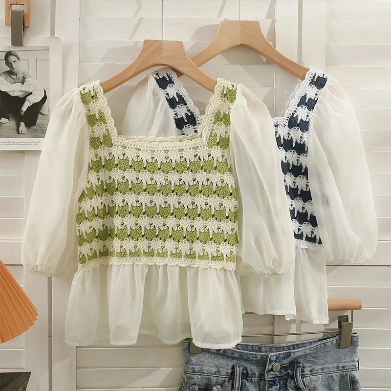 Heartwait Women s Boho Chic Crochet Lace Trim Peasant Blouse