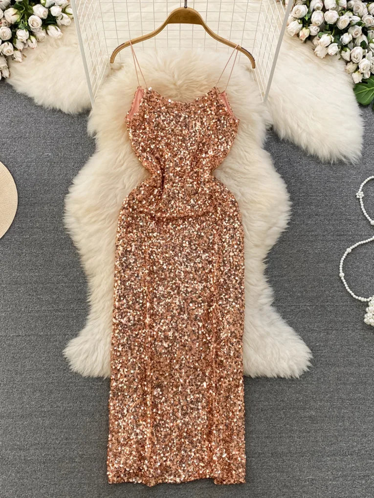 slim fit dress slacks Zapaka Women Rose Gold Prom Dress Mermaid Beaded Ruched Sequin Corset Evening Dress with Side Slit, Golden / UK8