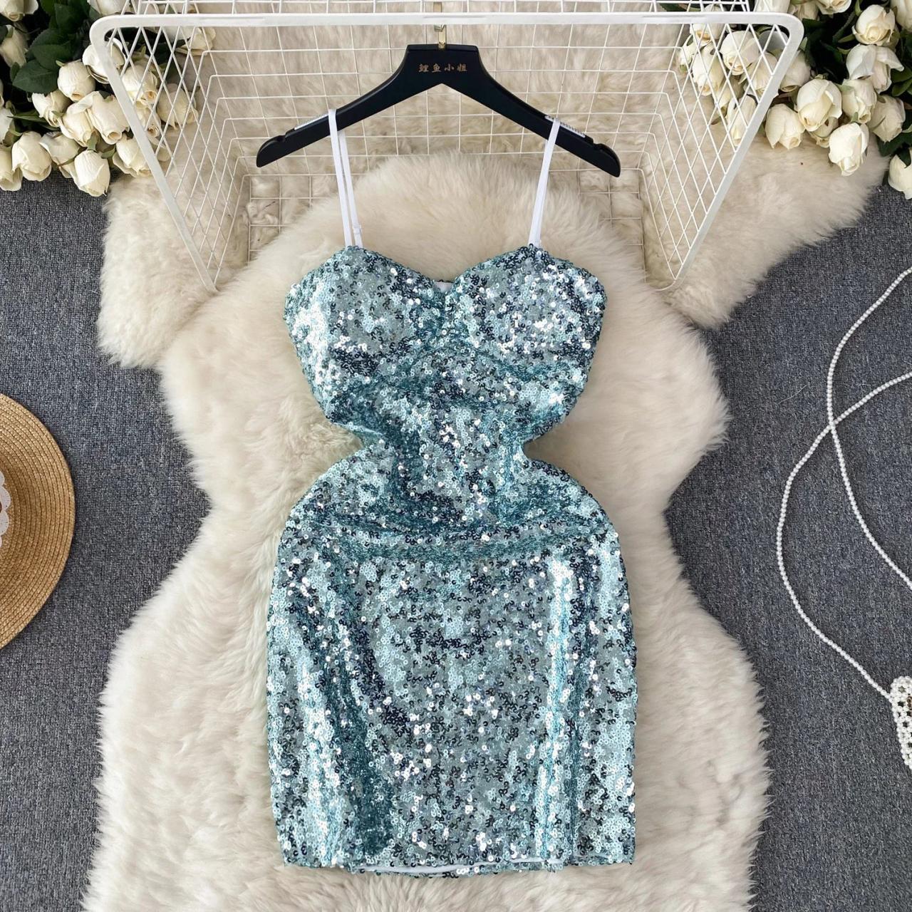 Sparkly Sequin Sweetheart Neckline Cocktail Mini Dress