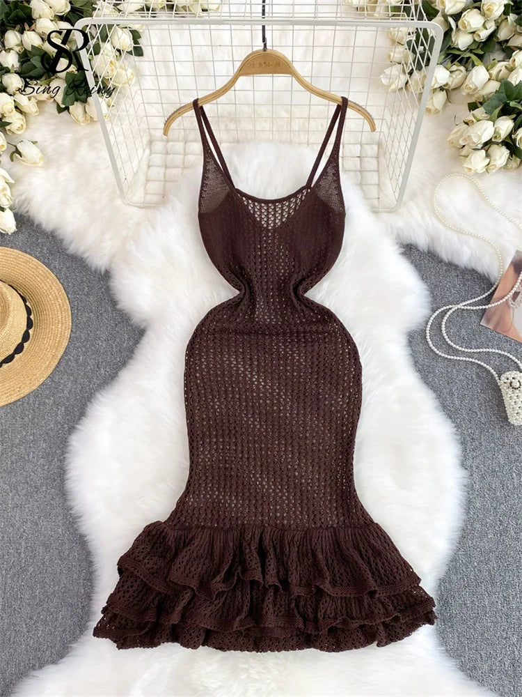 パーティードレス Roude Ruffled Crochet Knit Dress Rad Ruffle Dress Crochet Pattern - Etsy