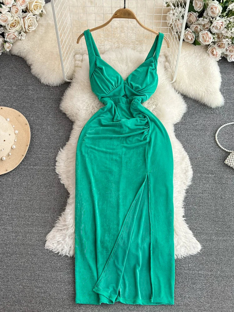 Elegant Emerald Green Satin Slip Evening Dress