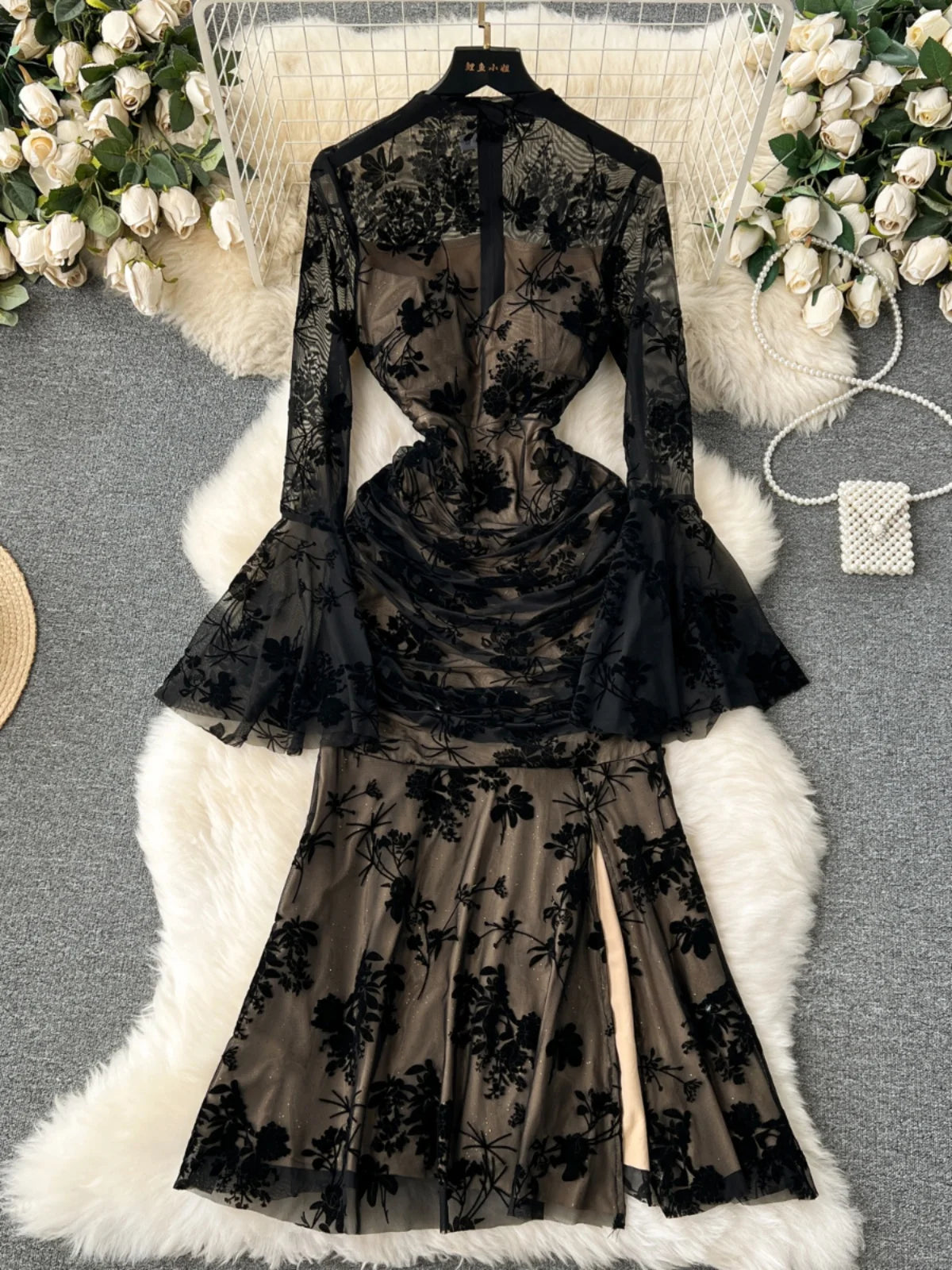 Black Floral Lace Nightdress main image 1