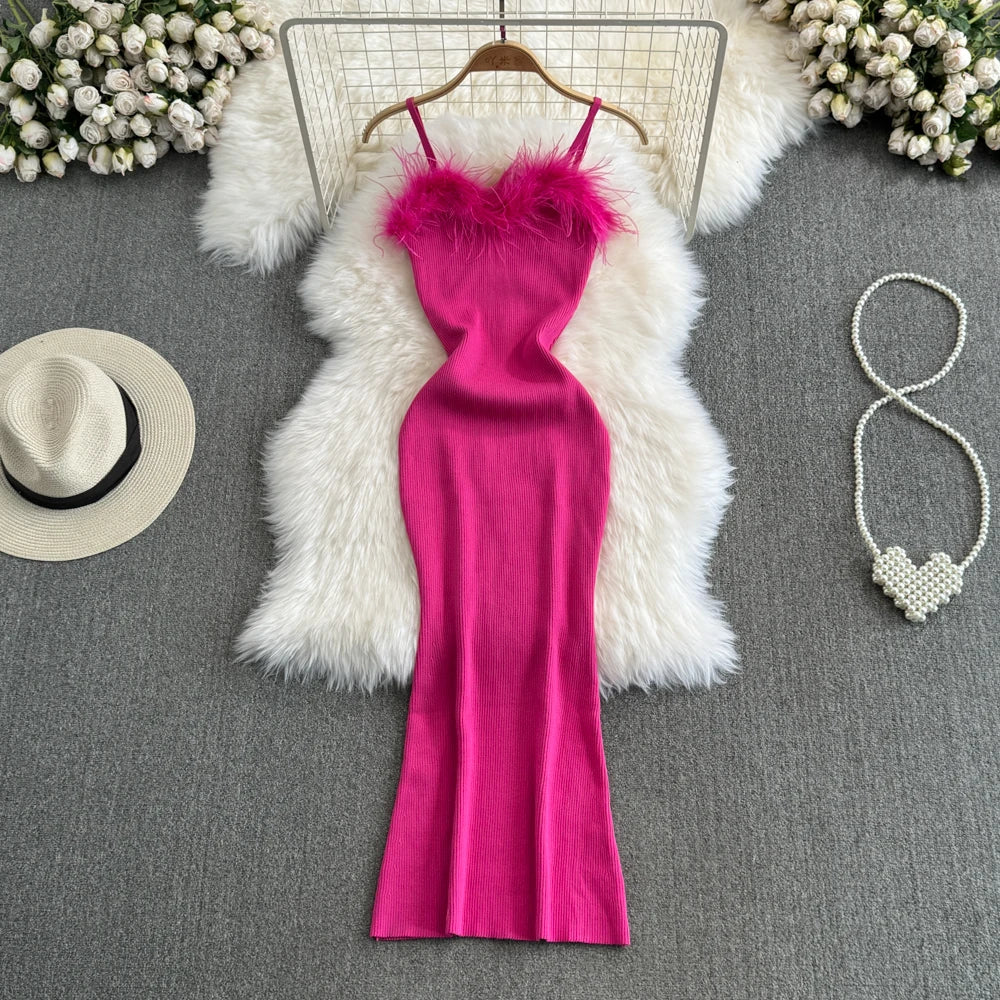 pink and orange feather dress Elegant Orange Feather Trim Bodycon Evening Dress on Luulla