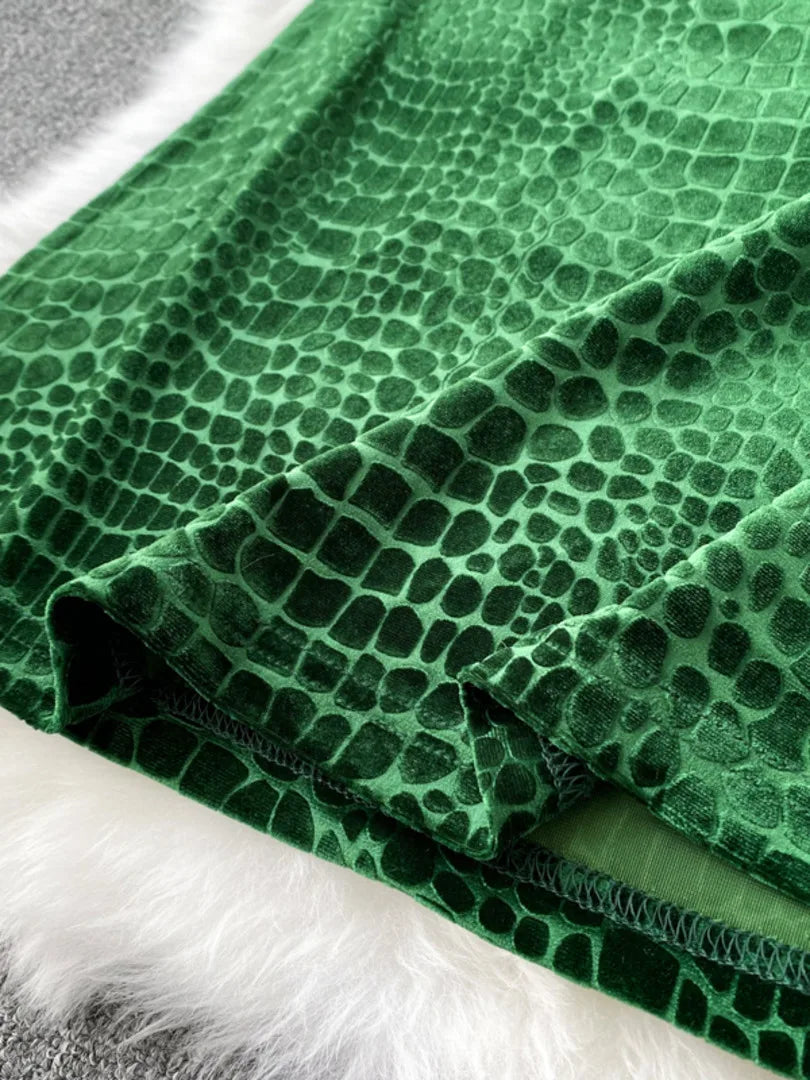 Elegant Green Crocodile Print Halter Neck Maxi Dress on Luulla
