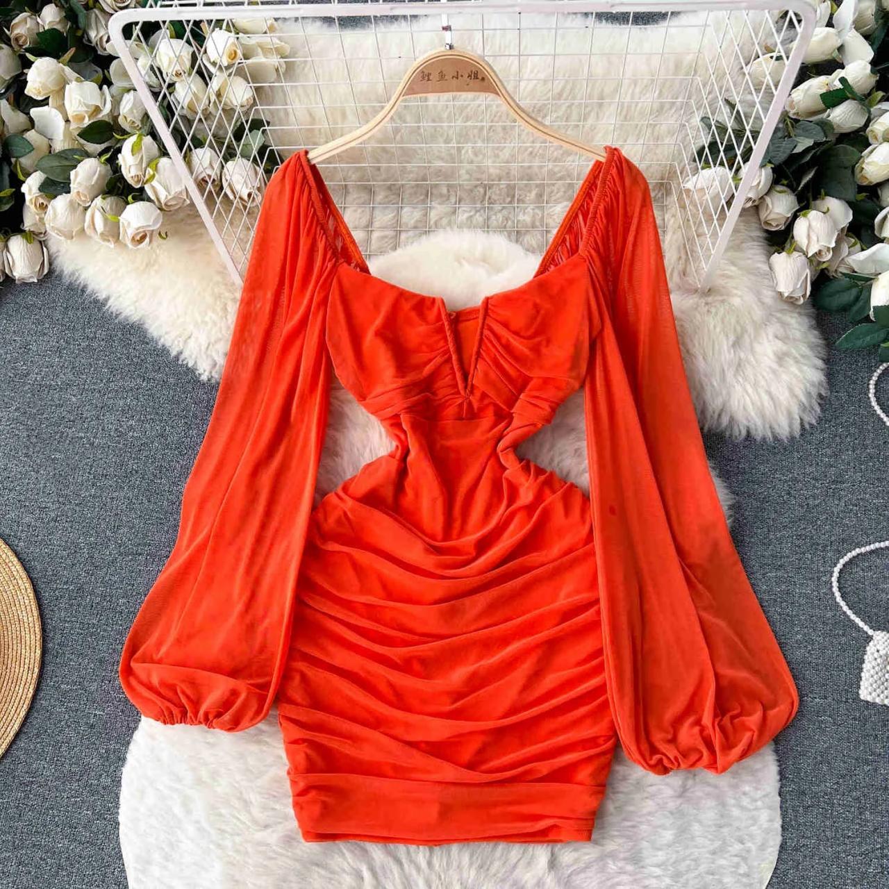 knee length dresses for ladies May Queen MQ1974 Long Sleeve Satin Evening Dress-New Collection main image 1