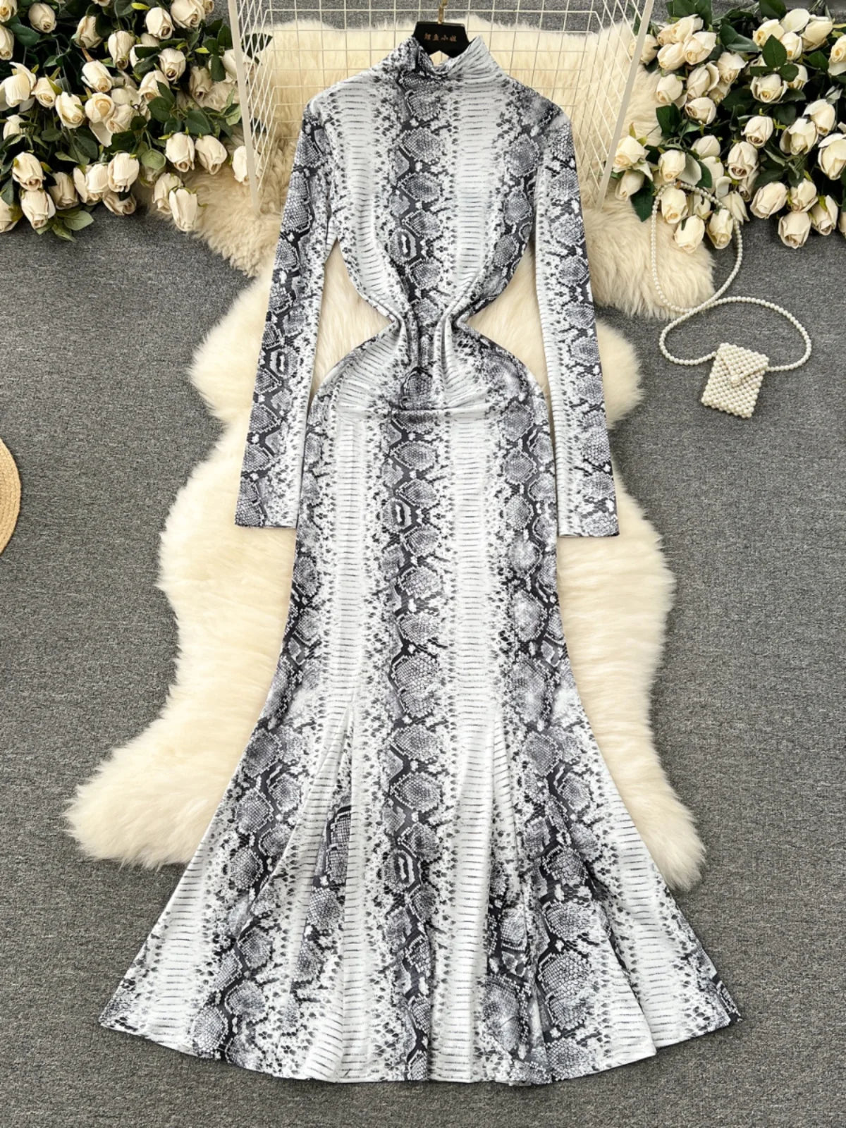 long sleeve snake print midi dress Warehouse Women's Snake Panelled Print Mesh Midi Dress