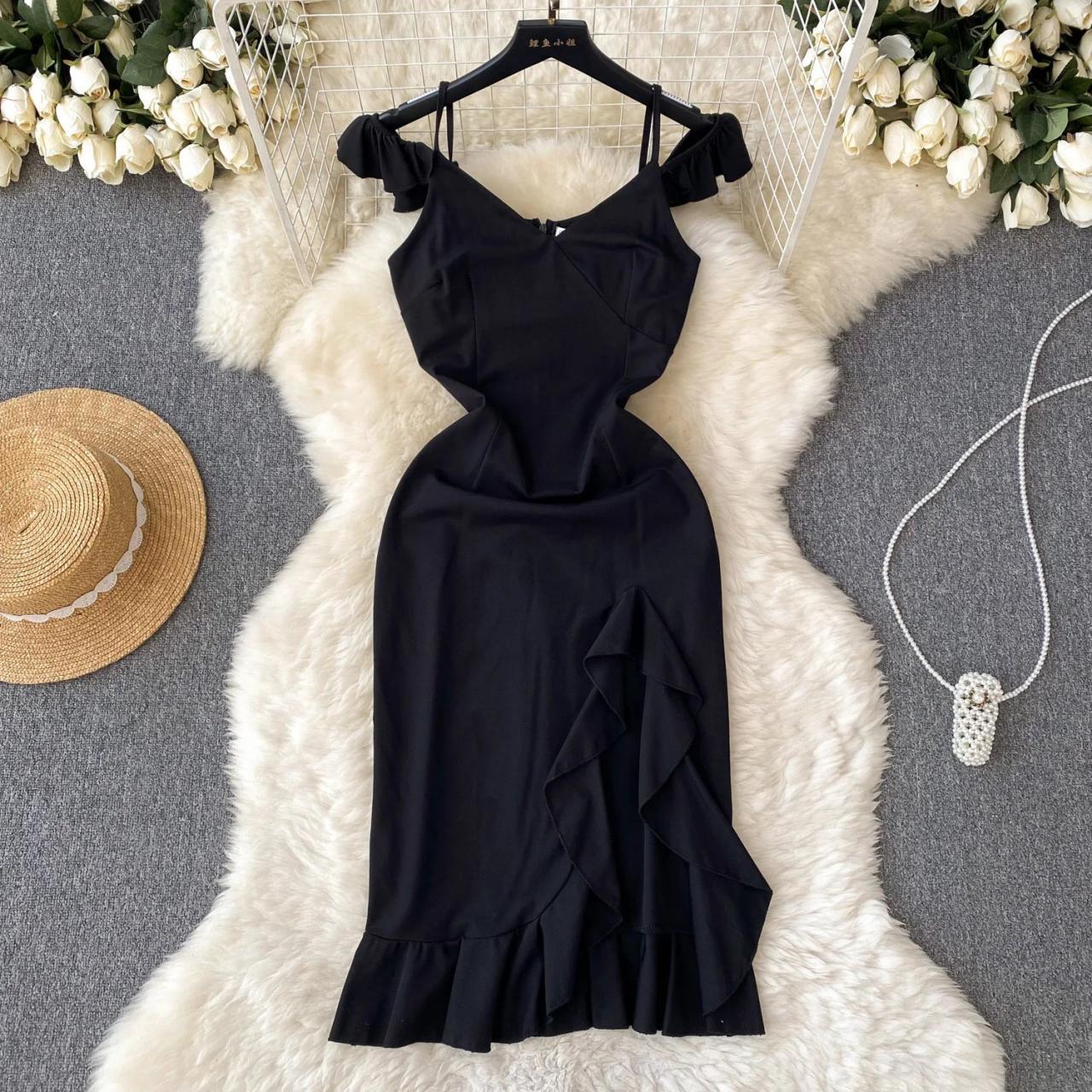 frill hem midi dress black Black High Neck Frill Hem Midi Dress