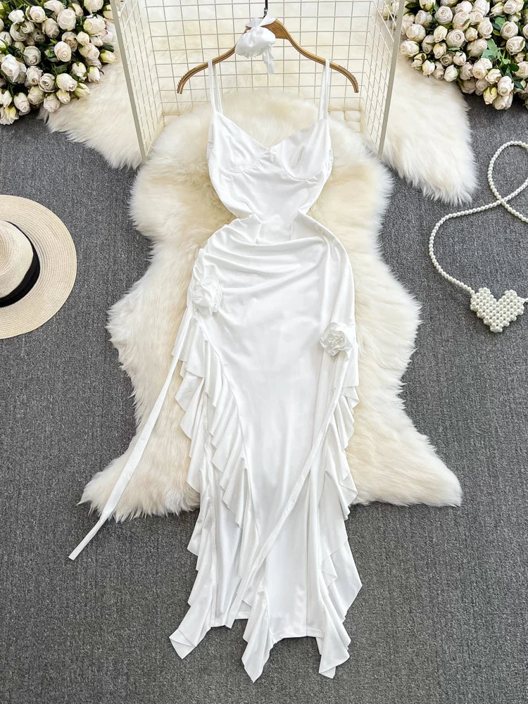 sleeveless maxi dress white LESET Margo Sleeveless Maxi Dress in White in Cotton