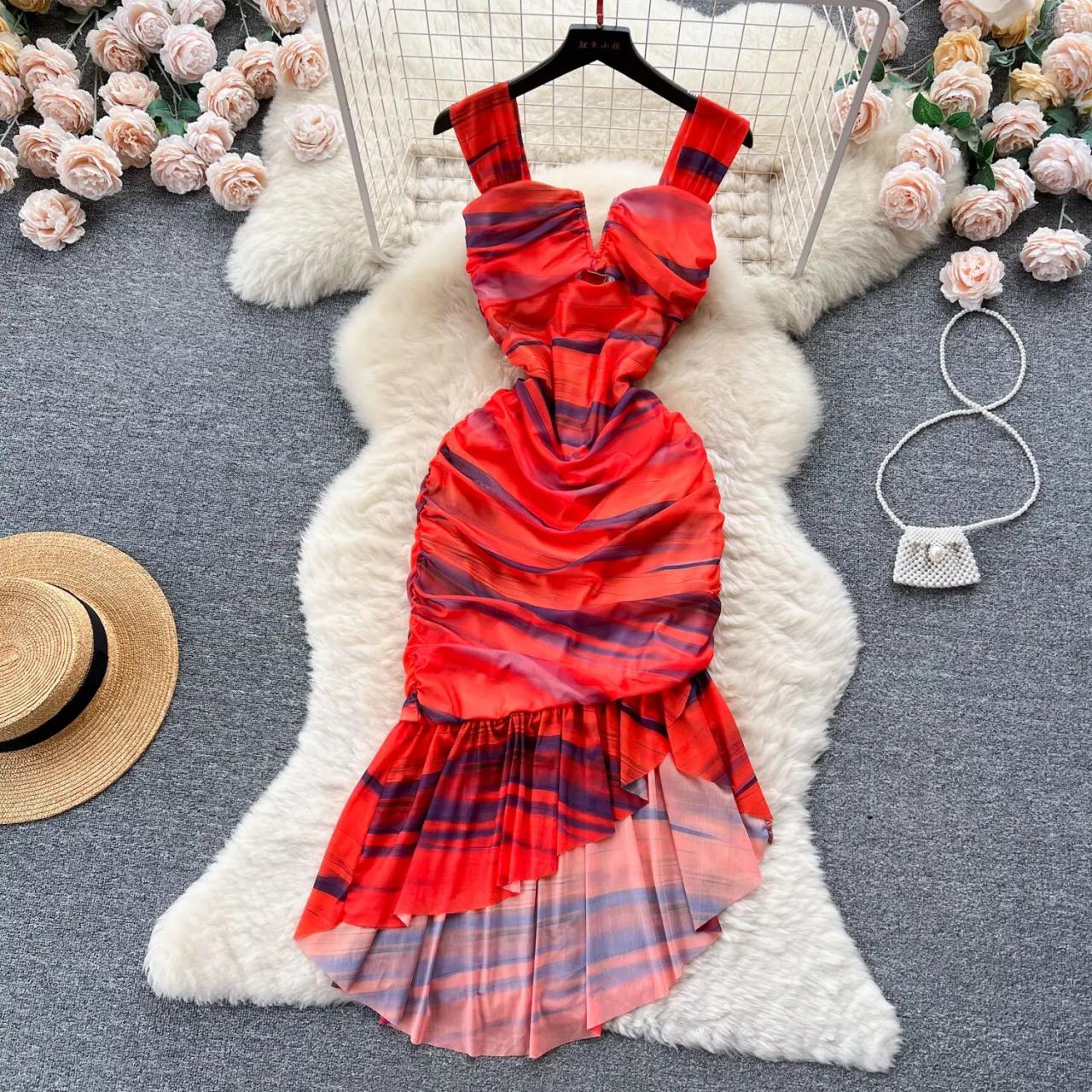 red asymmetrical ruffle dress Formal Wedding Guest Dresses Maxi Asymmetric Ruffle High Slit