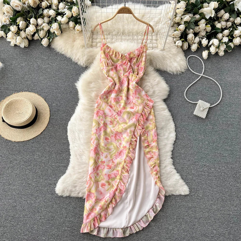 ruffle midi slip dress En Saison Amari Chiffon V-Neck Ruffle Midi Slip Dress