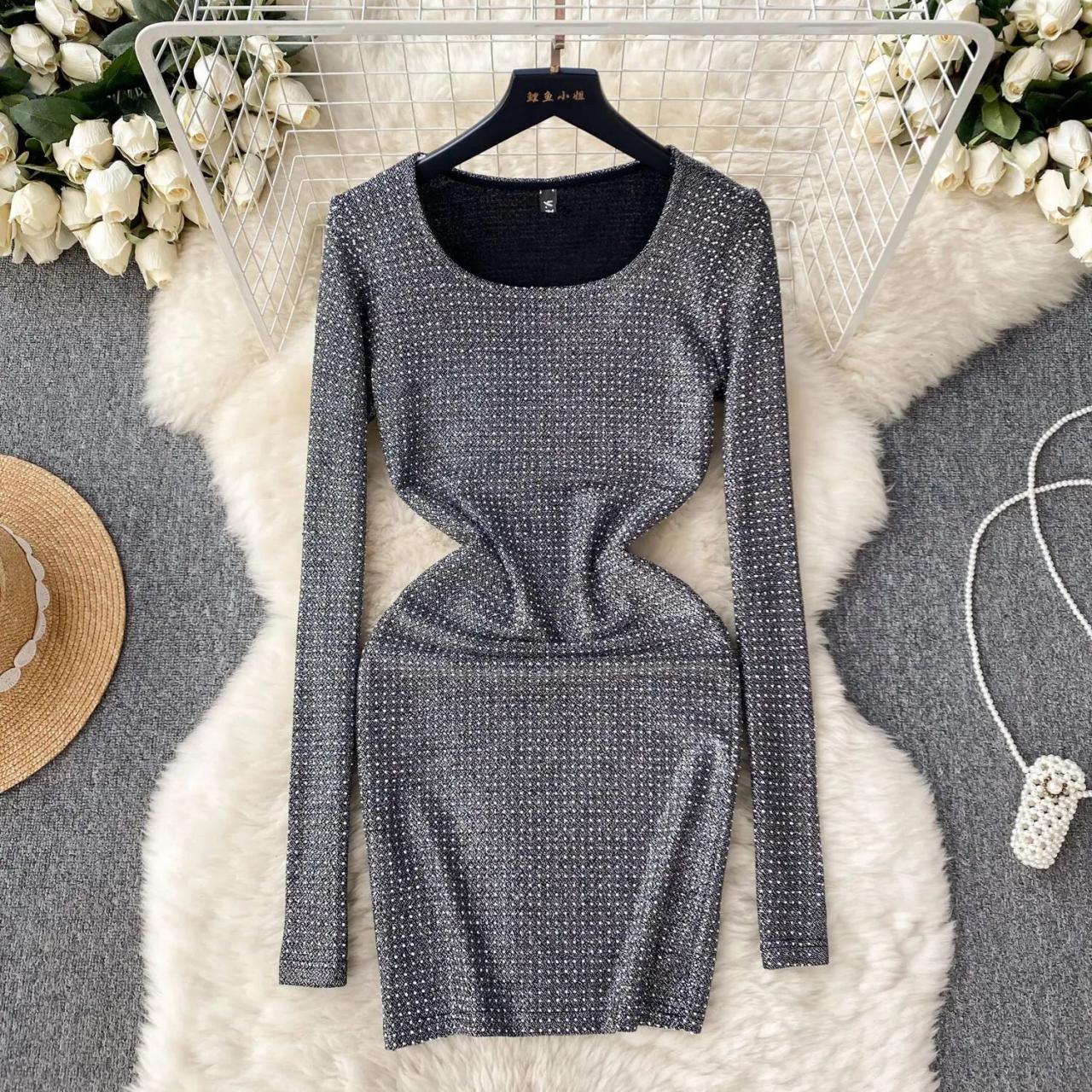 long sleeve ankle length bodycon dress Black Ruched Sleeves Bodycon Dress