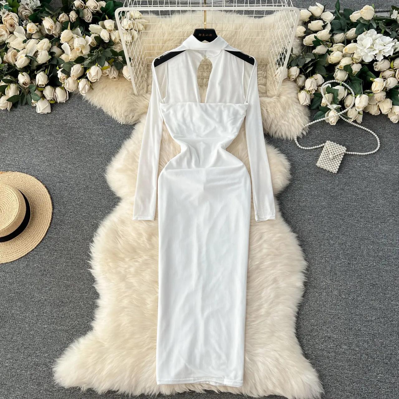 white christmas dresses Spring V-Neck Hollow Out Maxi Dress with Flare Sleeves, Green / M main image 0
