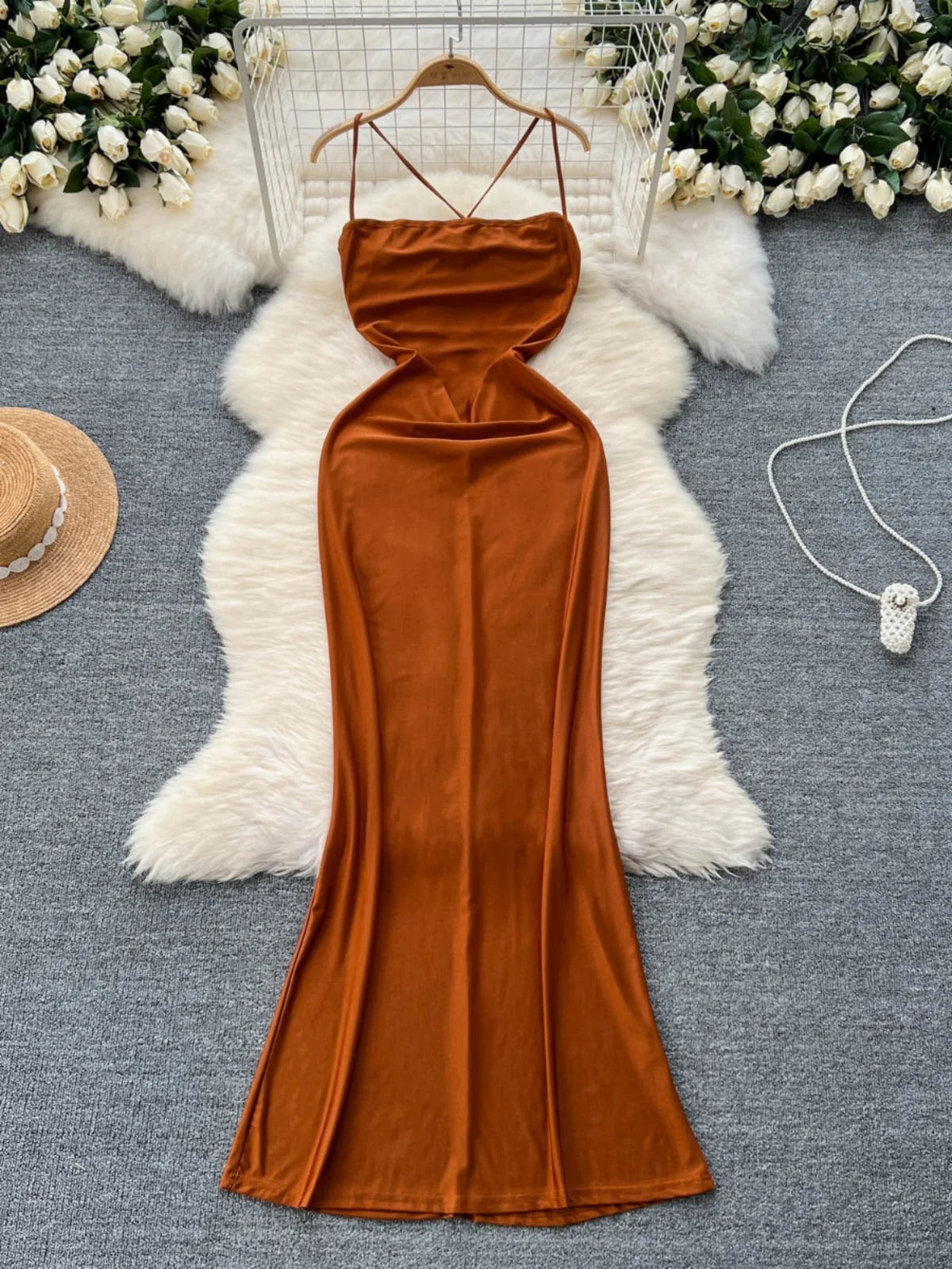 Burnt orange slip dress clearance