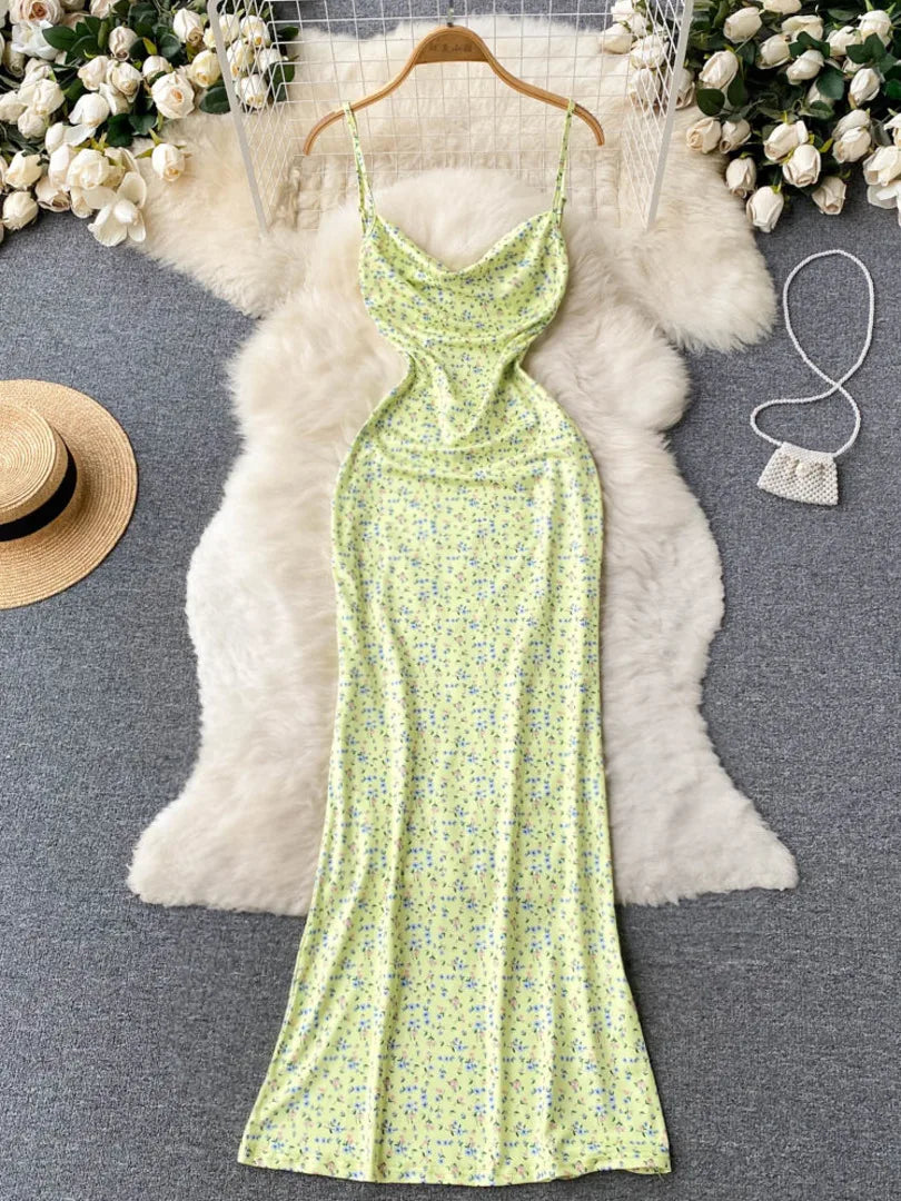 Floral Print Cowl Neck Slip Midi Dress for Women