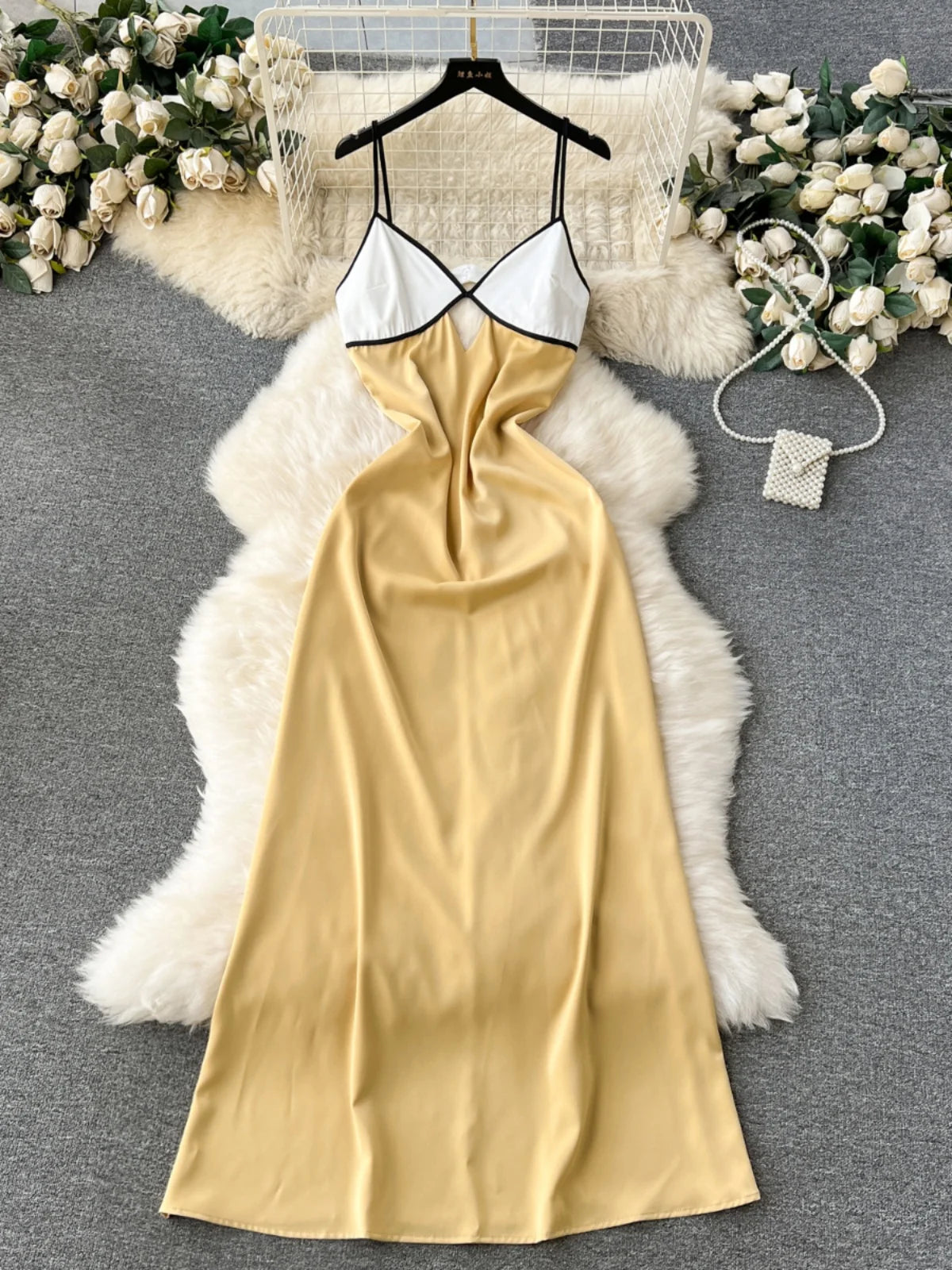 green emerald velvet dress Silky Satin Midi Gold