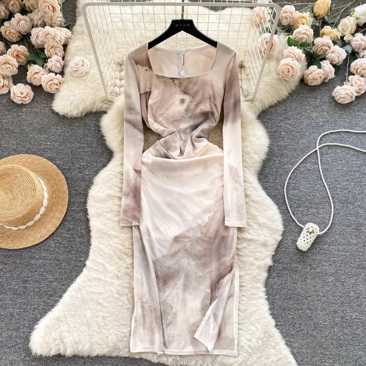 gold satin maxi dress long sleeve Sleek Charmeuse Plunging Neck Twisted Sash Floor Length Gown main image 0