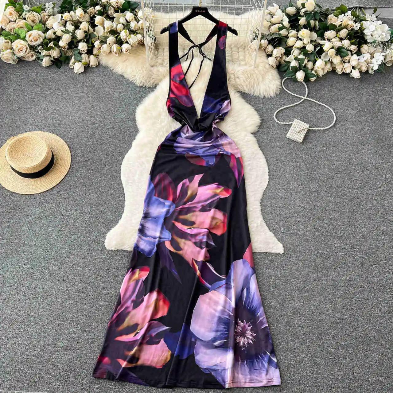 slim fit dress slacks Chic Yellow Sea Stripe Halter Neck Maxi Dress for Effortless Summer Style