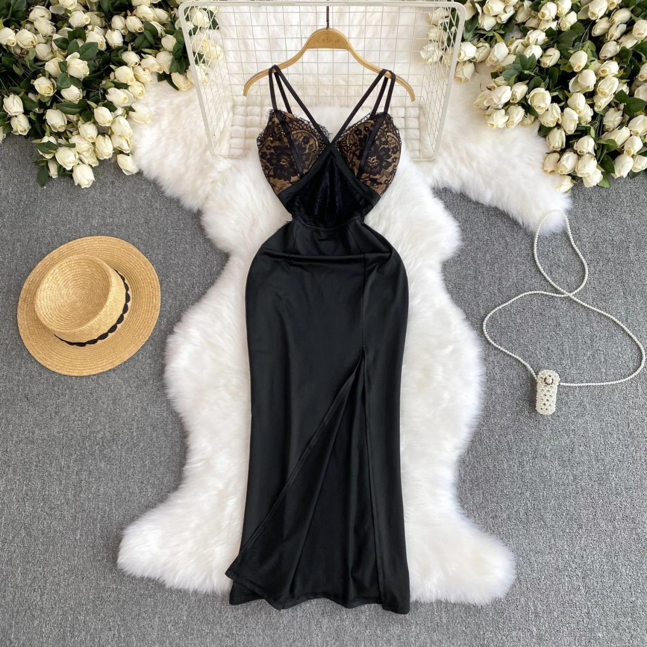 womens black satin slip dress Black Satin Slip Dress, Open Back Midi Dress, V-neck Slip Silk Dress,  Elegant Evening Gown, Wedding Guest Dress, Camisole Black Dress