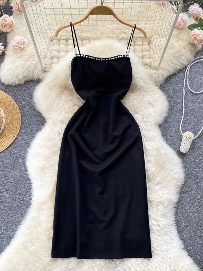 pearl strap satin dress in black Hammered Satin Cowl Neck Pearl Strap Maxi Dress
