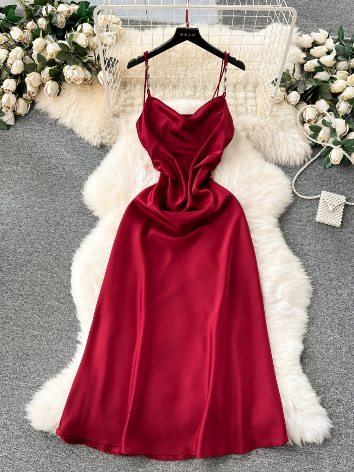 open lace back dress As I Expected Brown Satin Cowl Neck Sleeveless Midi Dress