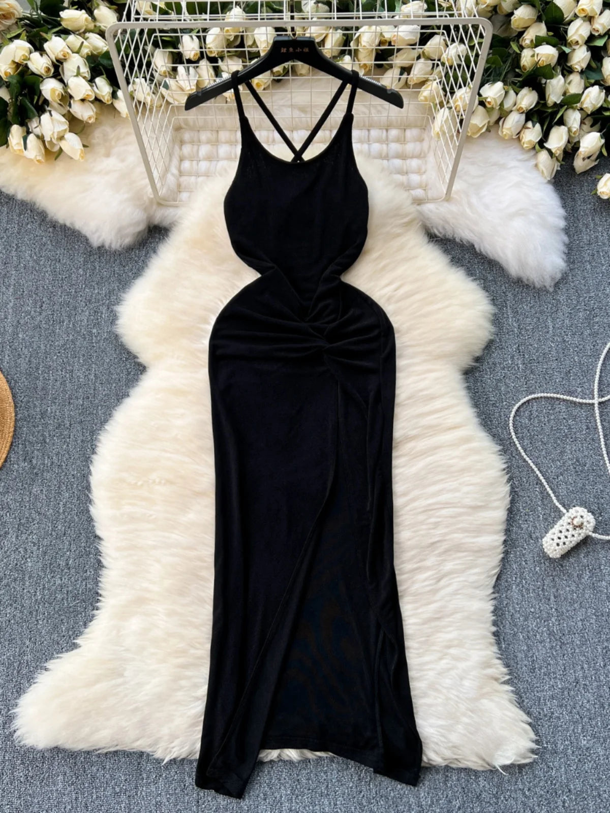 velvet high slit dress ZAPAKA Women Black Formal Dress With High Slit (Not Gloves) Mermaid Strapless Lace Up Back Sparkly Bows Velvet Long Party Dress, Black / XL main image 1