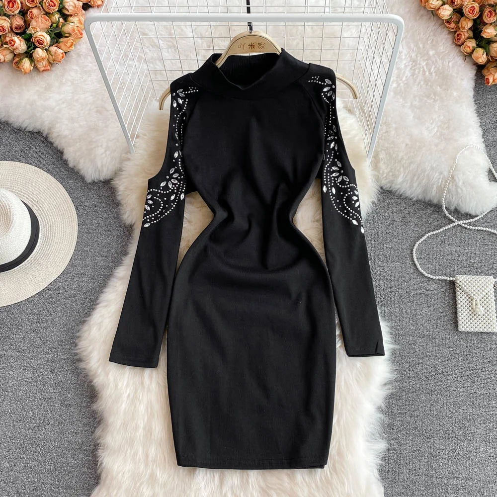 blue dress for baby girl Black Feather Off-Shoulder Beaded Bodycon Homecoming Dress – FancyVestido main image 0