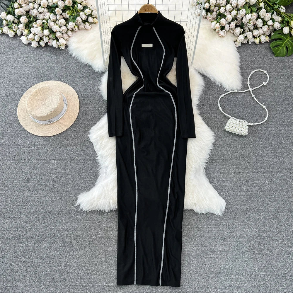 Elegant Black Velvet Evening Gown With High Neck
