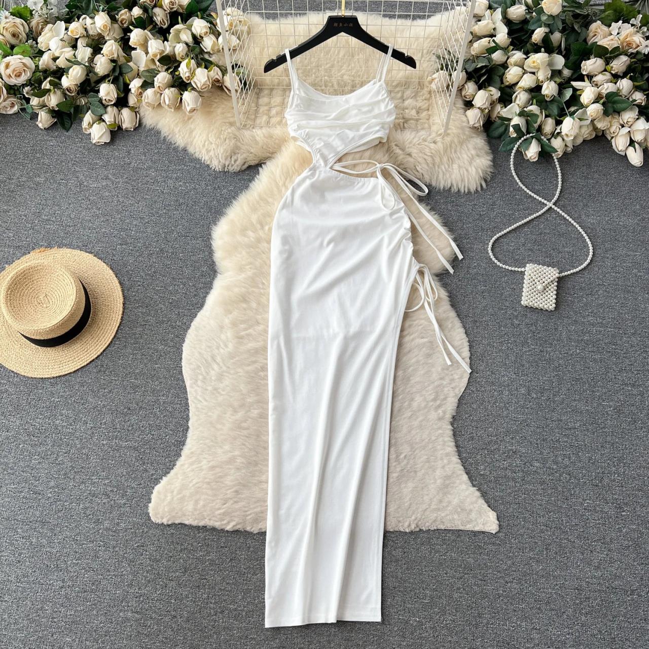 Elegant White Sleeveless Side-tie Evening Maxi Dress on Luulla