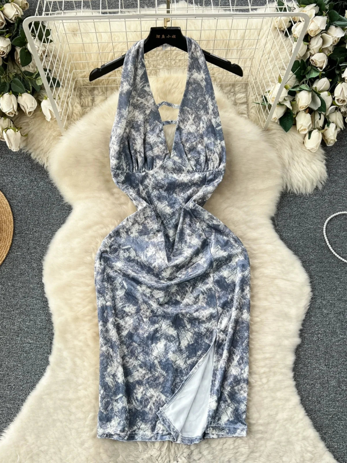 navy blue dress for baby girl Womens Halter Neck Velvet Dress Sleeveless Winter Fashion